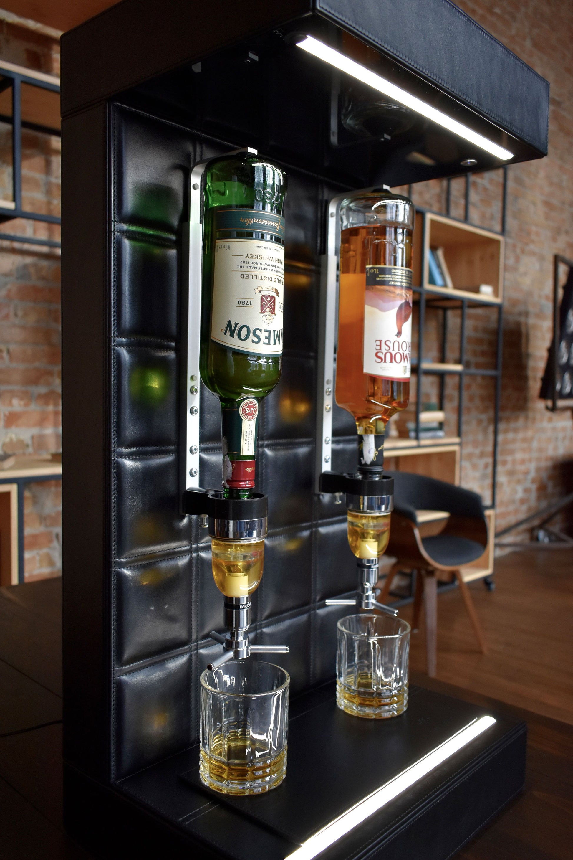 Bar cabinet alcohol dispenser