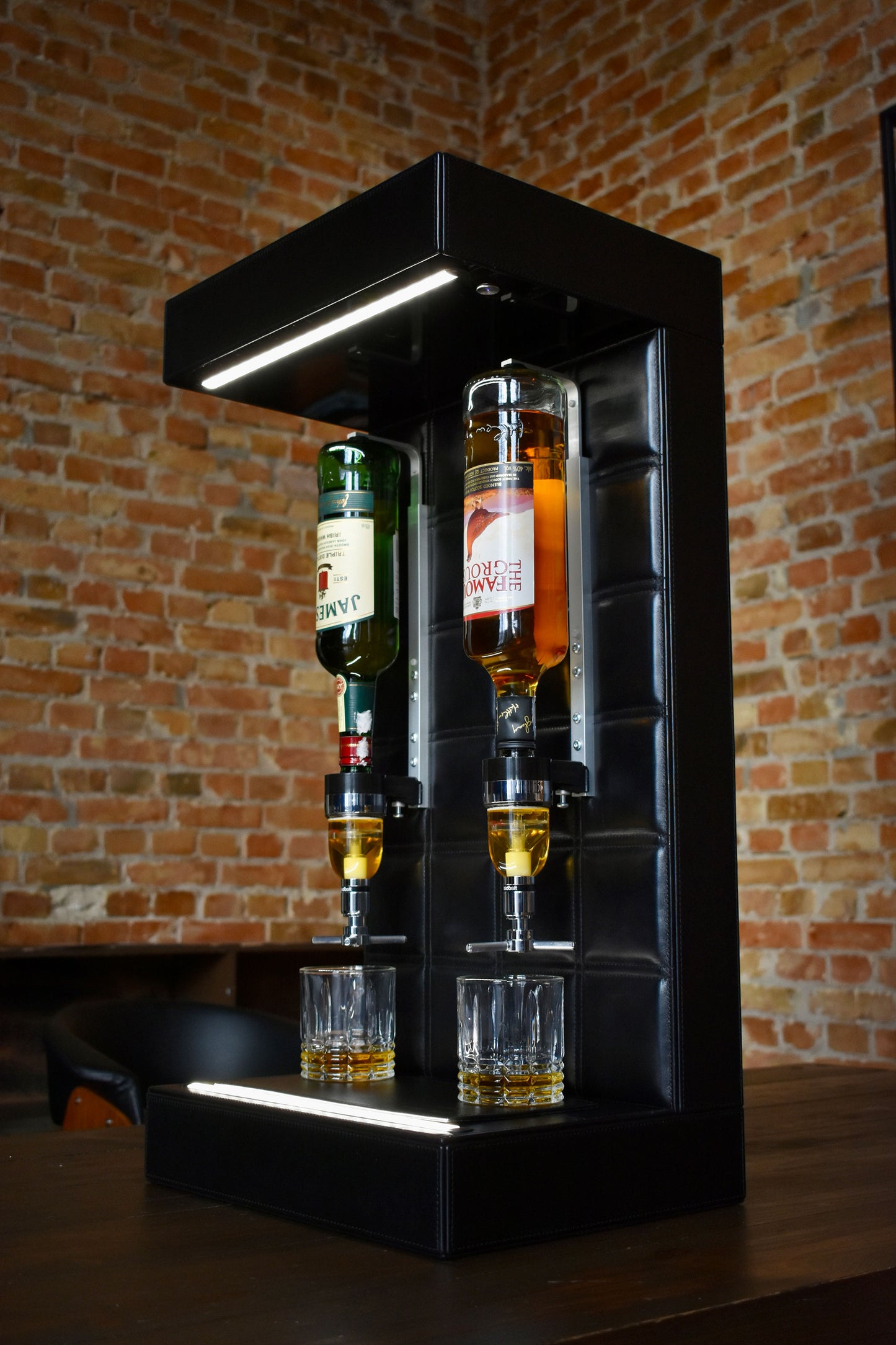 Bar cabinet alcohol dispenser